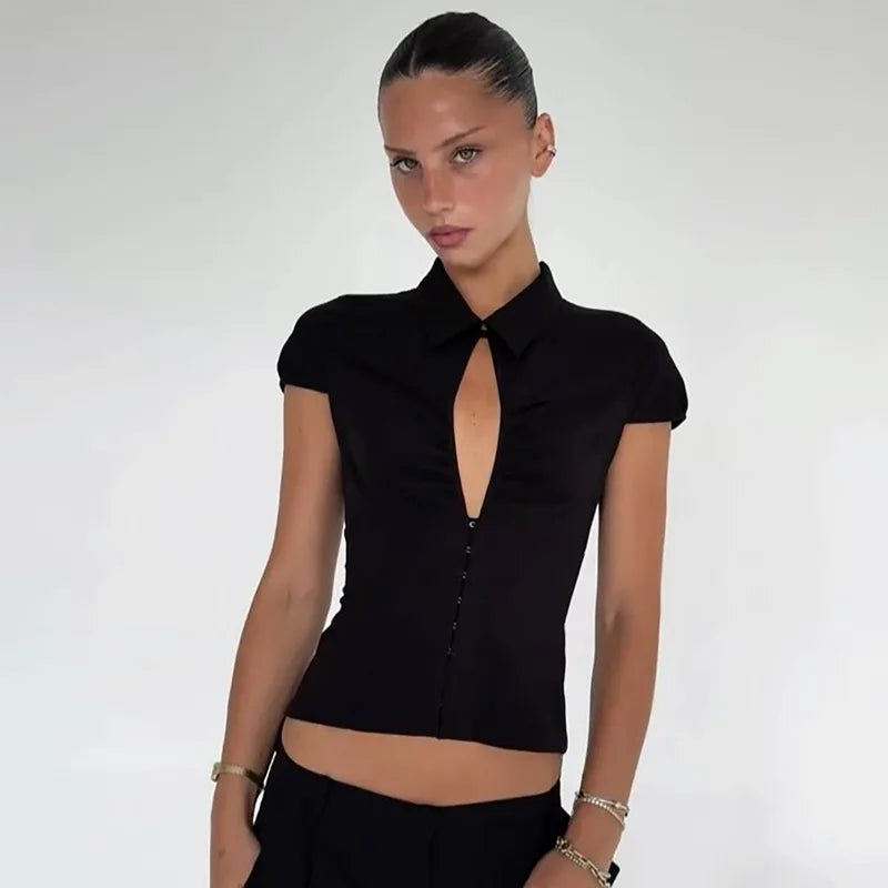 Hot Girl Vintage Y2k Harajuku Crop Tops Button Cardigan Short Sleeve Women Korean Fashion Basic Style T Shirts Casual Streetwear