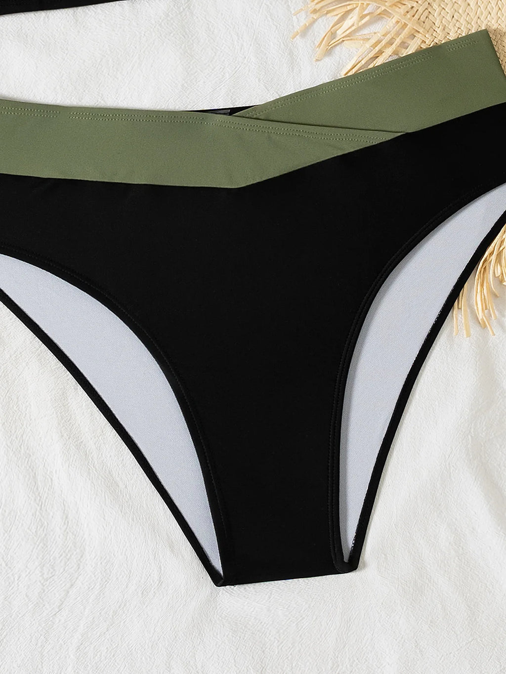 Women's Sexy Solid Color V-Neck Gather Backless Bikini Set 2 Piece High Waist Beach Pool Bathing Suits