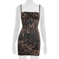 Y2K Style V-Neck Leopard Print Bodycon Mini Dress Spaghetti Strap Sleeveless Short Dress for Casual Chic Women Streetwear