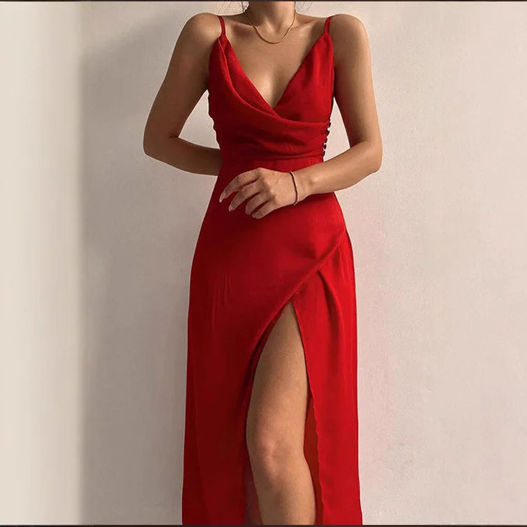 Summer Sexy Women's Camisole V-neck Slit Dress Elegant Sleeveless Gradient Slim Fit High Waisted Dress Maxi Vestidos Woman Party