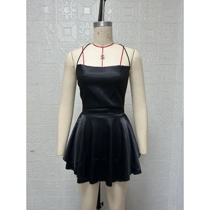 Women Sexy Satin Sleeveless Cami Playsuit Solid Cowl Neck Cross Tie Backless Short Jumpsuit Fashion Slim Fit Summer Romper