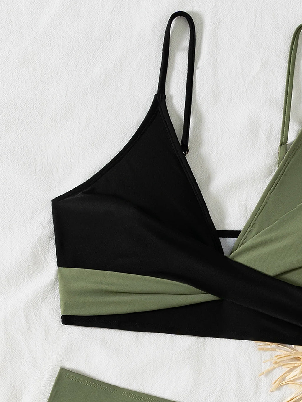 Women's Sexy Solid Color V-Neck Gather Backless Bikini Set 2 Piece High Waist Beach Pool Bathing Suits