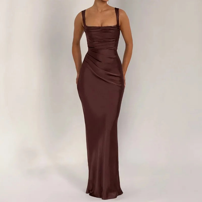 Women's Maxi Dress Elegant Sleeveless Solid Color Slim Fit Suspender Hip-wrapped Strap Dresses Fashion Ladies Party Long Skirt