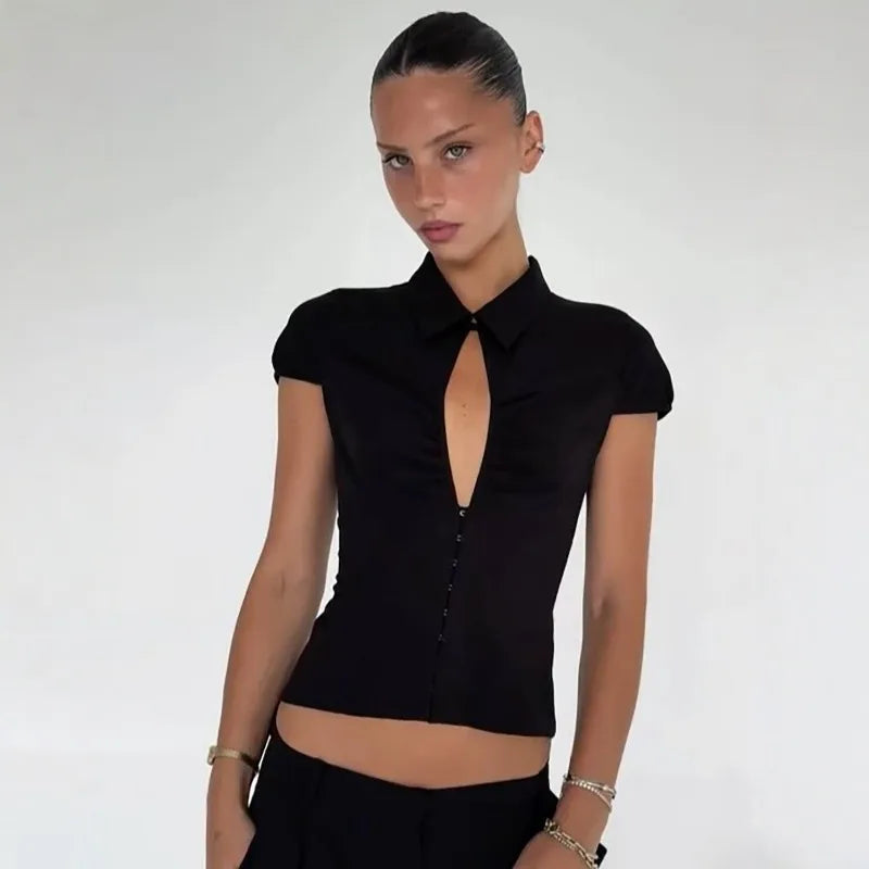 Hot Girl Vintage Y2k Harajuku Crop Tops Button Cardigan Short Sleeve Women Korean Fashion Basic Style T Shirts Casual Streetwear