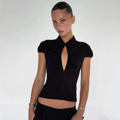 Hot Girl Vintage Y2k Harajuku Crop Tops Button Cardigan Short Sleeve Women Korean Fashion Basic Style T Shirts Casual Streetwear