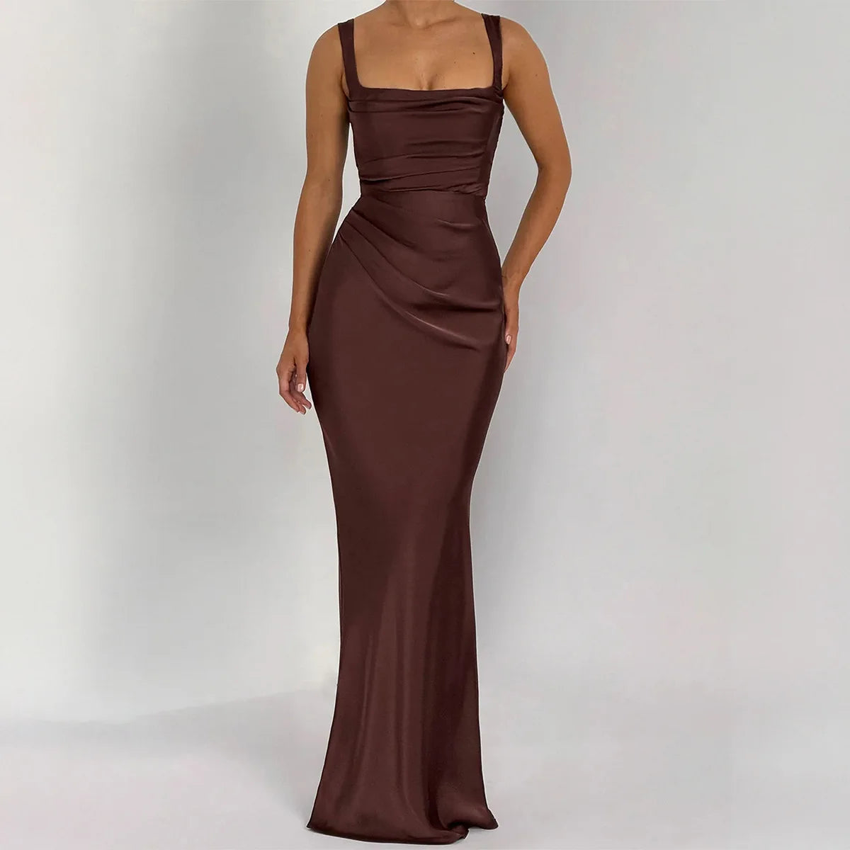 Women's Maxi Dress Elegant Sleeveless Solid Color Slim Fit Suspender Hip-wrapped Strap Dresses Fashion Ladies Party Long Skirt