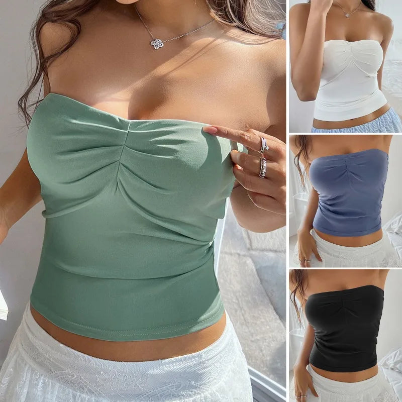 Summer Y2K Strapless Tube Basic Knit Crop Top Backless Sleeveless Bandeau Outfits for Sweet and Spicy Style Women's Clothing