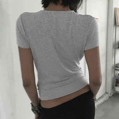 Women's Clothing Sexy Deep V-neck Fashion Design Sense Harajuku Spicy Girls Ins Versatile Solid Color Short Sleeved T-shirt