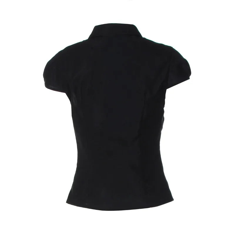 Hot Girl Vintage Y2k Harajuku Crop Tops Button Cardigan Short Sleeve Women Korean Fashion Basic Style T Shirts Casual Streetwear