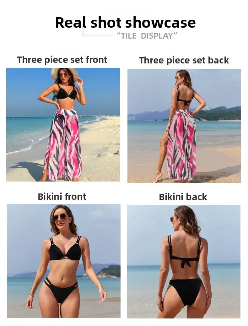 Women's Three-Piece Printed Swimsuit Set Fashion Split Bikini with Board Shorts Three-Piece Swimwear Summer Beachwear