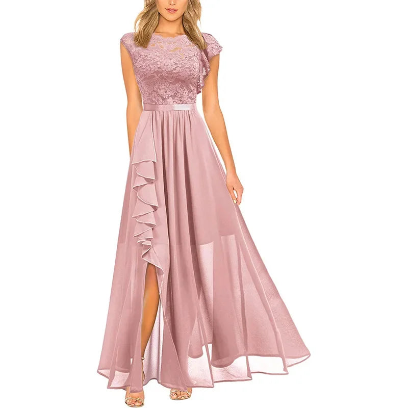 Women Elegant Long High Waisted Dress Sexy Sleeveless Bodycon Maxi Dress with Ruched Detail Split Hem