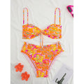Women 2 Piece Abstract Print Ruffled Bikini Set Spaghetti Strap Front Tie High Waist Bathing Suit Summer Swimsuit for Pool Party