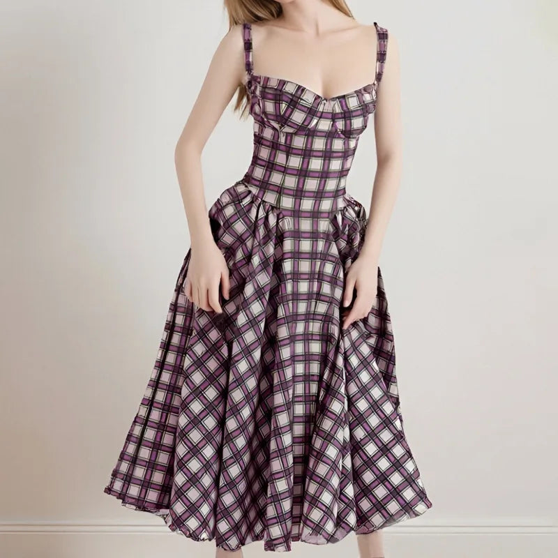 Women's French Retro Elegant V-Neck Sleeveless Slip Dress Bohemian Floral Beach Sundress Sexy Slim Fit Waist Cinched Long Dress