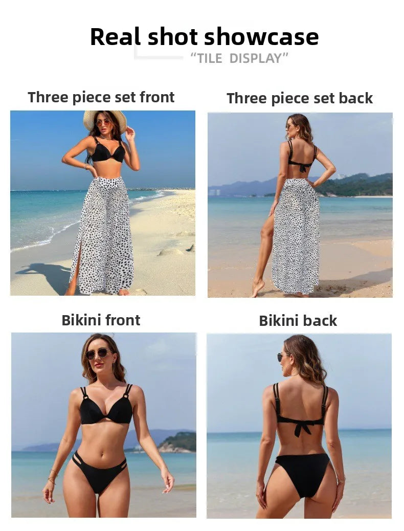 Women's Three-Piece Printed Swimsuit Set Fashion Split Bikini with Board Shorts Three-Piece Swimwear Summer Beachwear