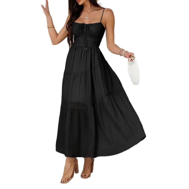 Slip Dress Women Party Long Dresses Sundress Slash Neck Sleeveless Backless Solid Lace Up Sexy Vestidos Summer 2026 A Line