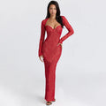 Women Halter Thin Strap Bustier Long Sleeve Shrug Sheer Floral Lace Bodycon Maxi Evening Gown Solid See Through Party Dress
