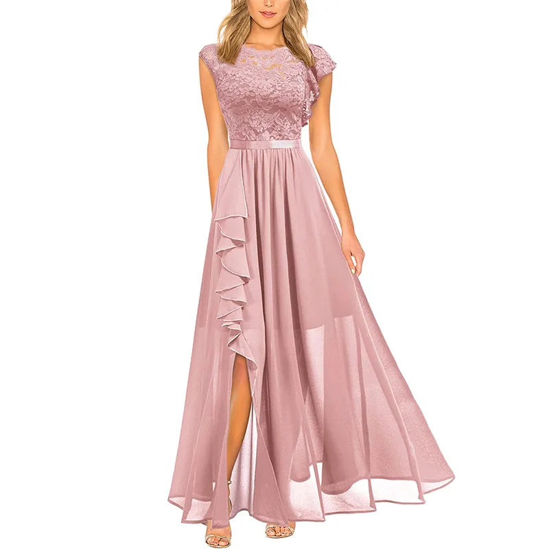 Women Elegant Long High Waisted Dress Sexy Sleeveless Bodycon Maxi Dress with Ruched Detail Split Hem
