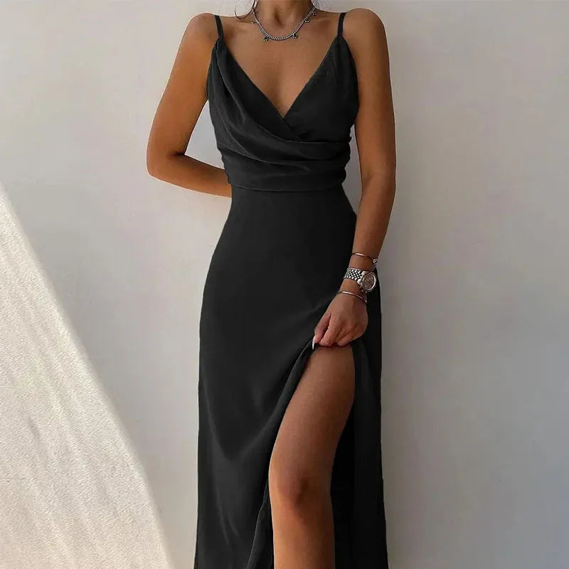 Summer Sexy Women's Camisole V-neck Slit Dress Elegant Sleeveless Gradient Slim Fit High Waisted Dress Maxi Vestidos Woman Party