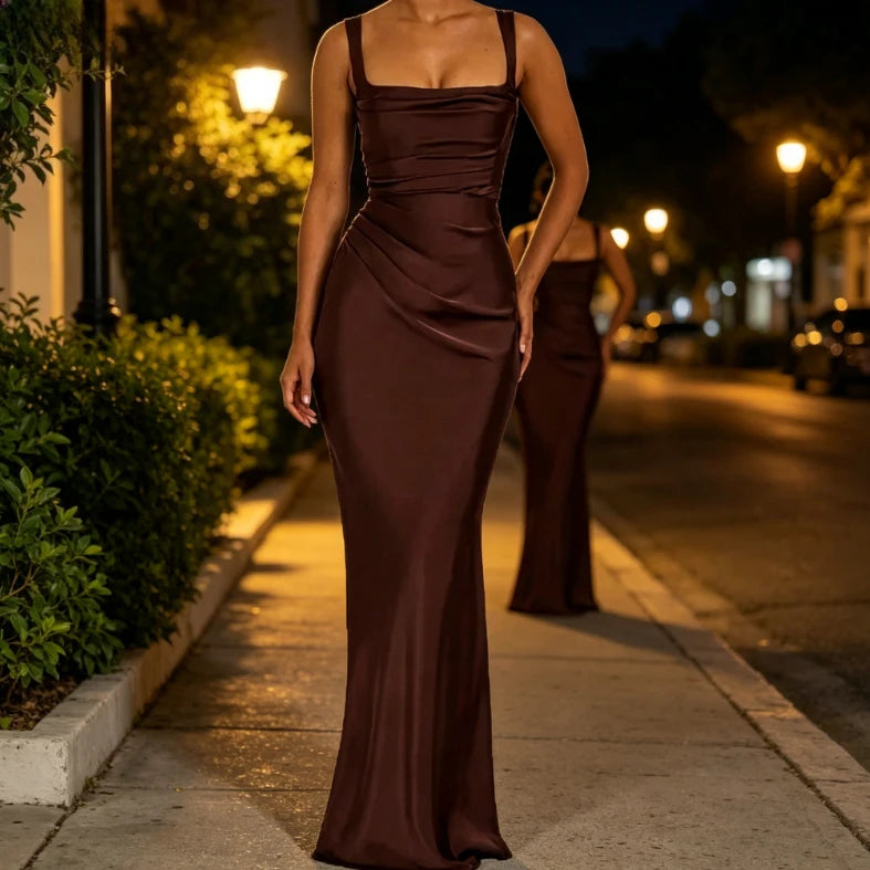 Women's Maxi Dress Elegant Sleeveless Solid Color Slim Fit Suspender Hip-wrapped Strap Dresses Fashion Ladies Party Long Skirt