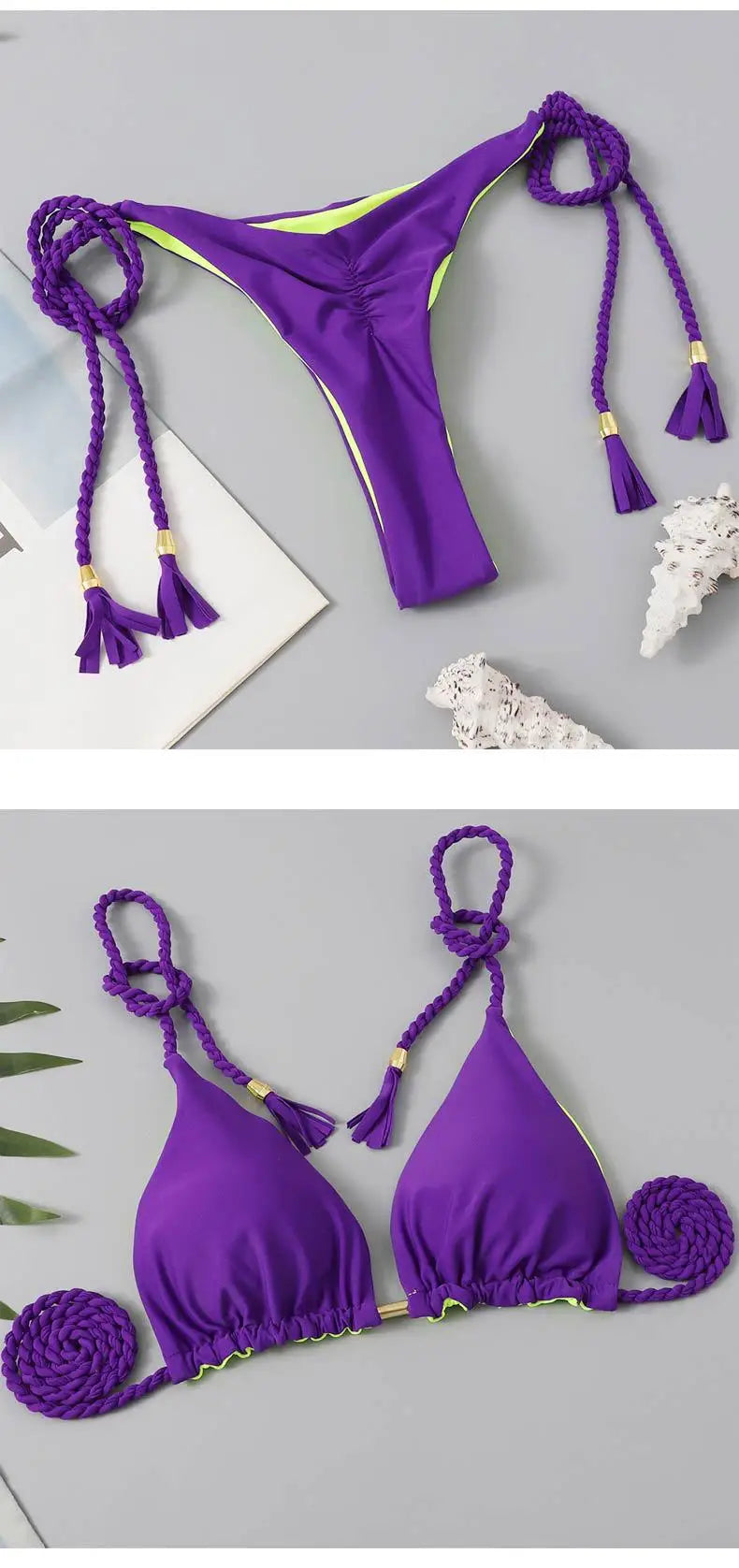 Women's Halter Tie Tassel Detail Two Piece Water Outfit Adjustable Side Drawstring Separated Swim Set for Beach Vacation Outfits