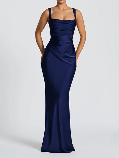 Women's Maxi Dress Elegant Sleeveless Solid Color Slim Fit Suspender Hip-wrapped Strap Dresses Fashion Ladies Party Long Skirt