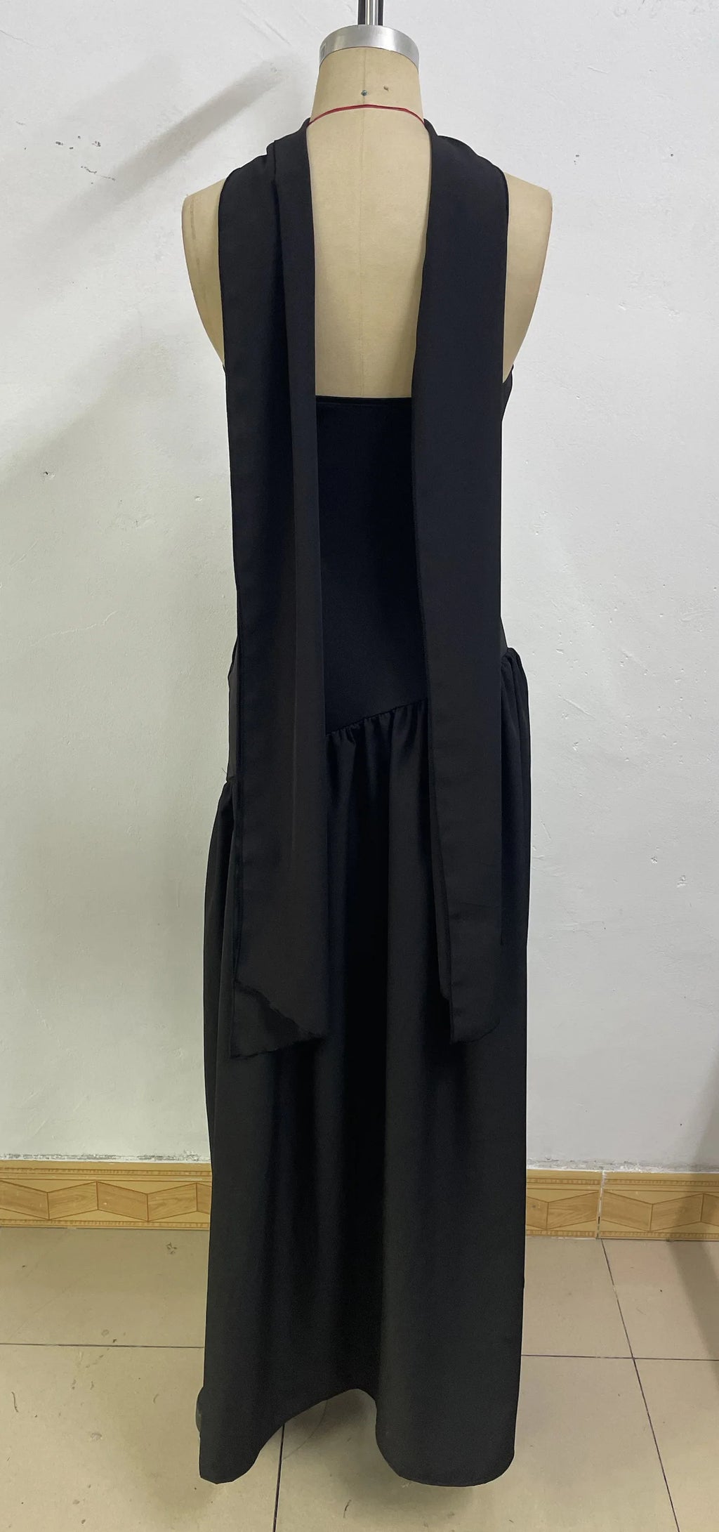 Women Strapless Asymmetrical Maxi Dress with Detachable Neck Wrap Pleated Flowy Long Evening Party Gown