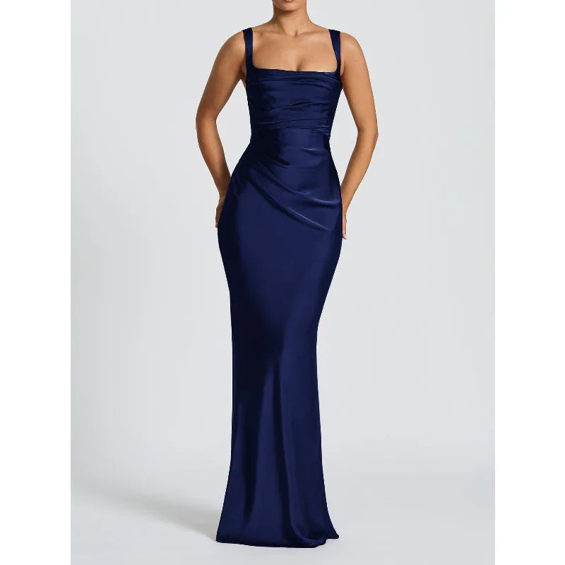 Women's Maxi Dress Elegant Sleeveless Solid Color Slim Fit Suspender Hip-wrapped Strap Dresses Fashion Ladies Party Long Skirt