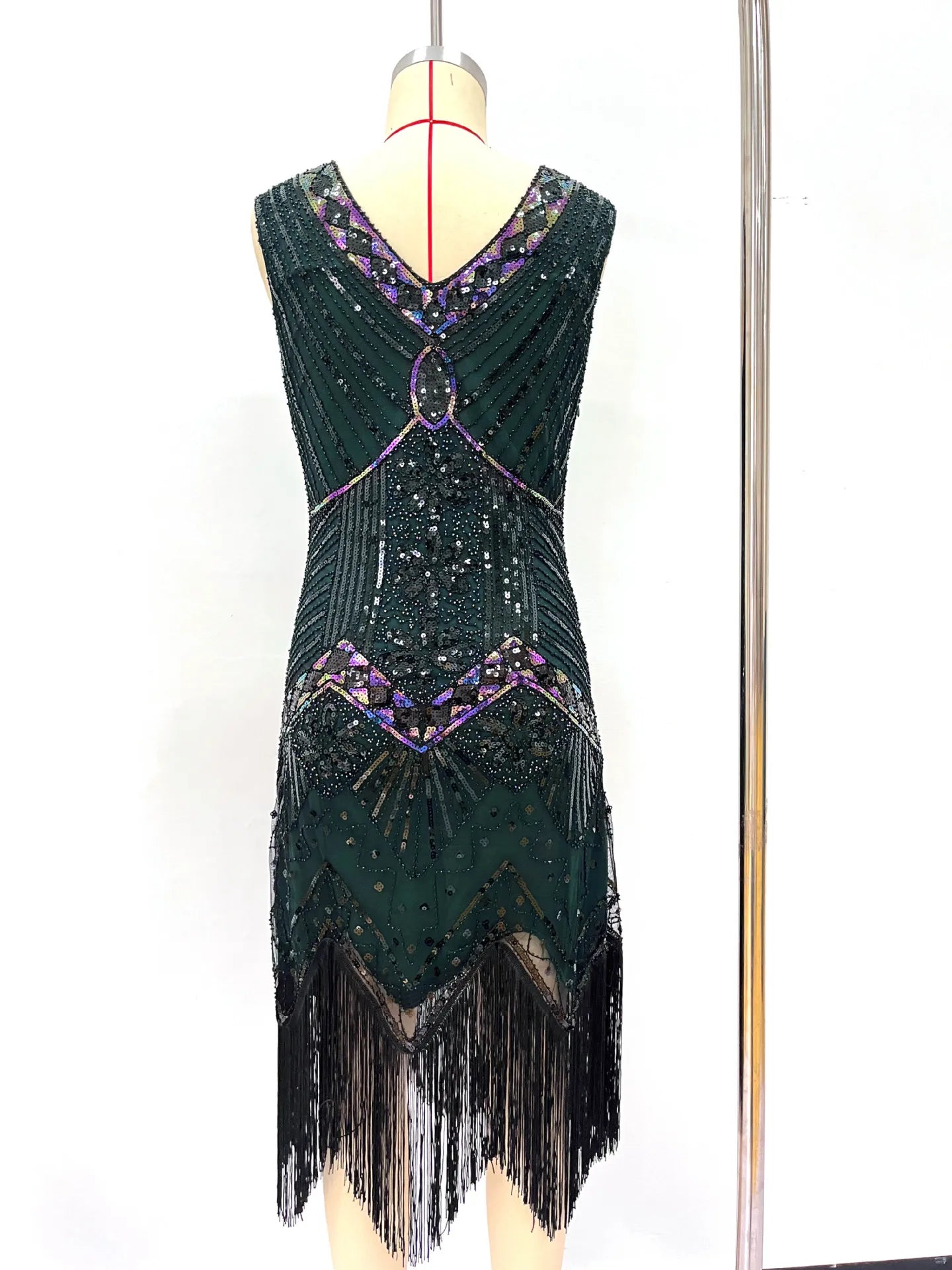 Women 1920s Flapper Dress Vintage Gatsby Beaded Sequin Fringe Midi Dress Sleeveless V Neck Roaring 20s Party Costume