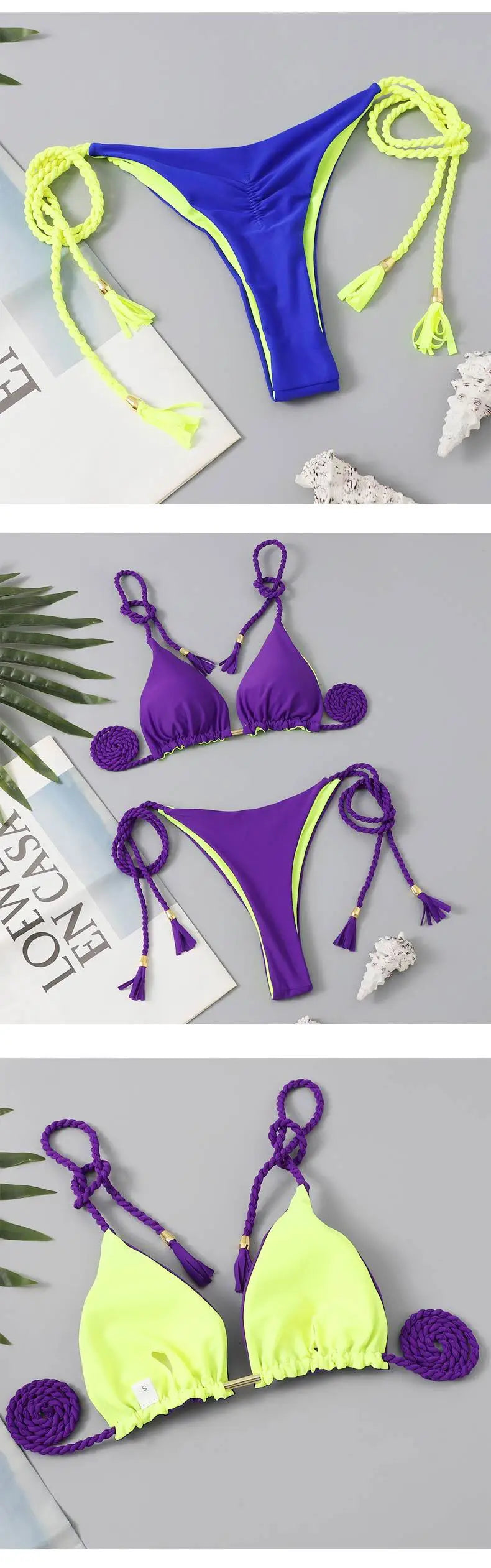Women's Halter Tie Tassel Detail Two Piece Water Outfit Adjustable Side Drawstring Separated Swim Set for Beach Vacation Outfits