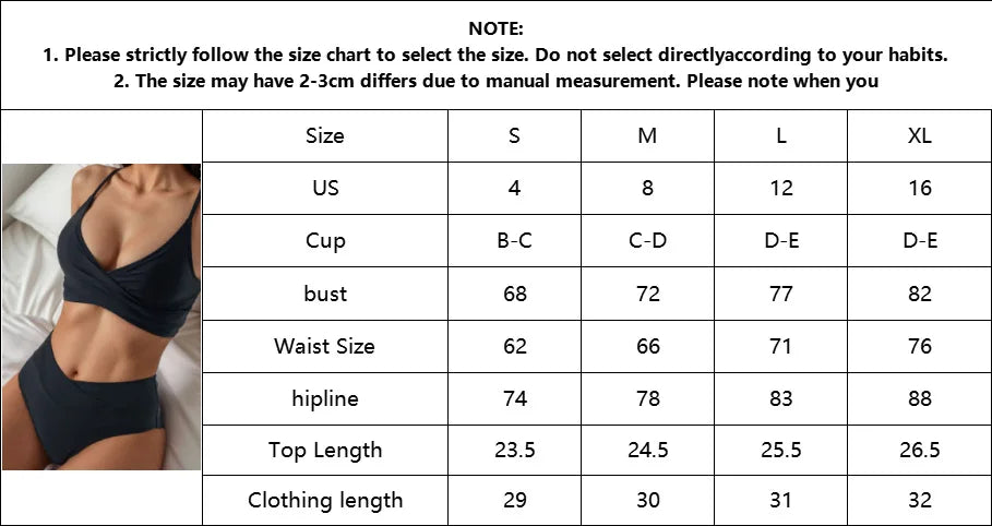Women's Sexy Solid Color V-Neck Gather Backless Bikini Set 2 Piece High Waist Beach Pool Bathing Suits