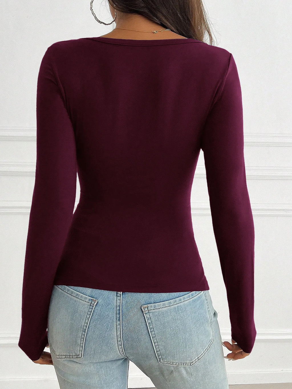 Women Y2K Slim Button V-Neck Long Sleeve Knitted T-Shirt Female Clothing Temperament Commuting Women Solid Casual Skinny Top