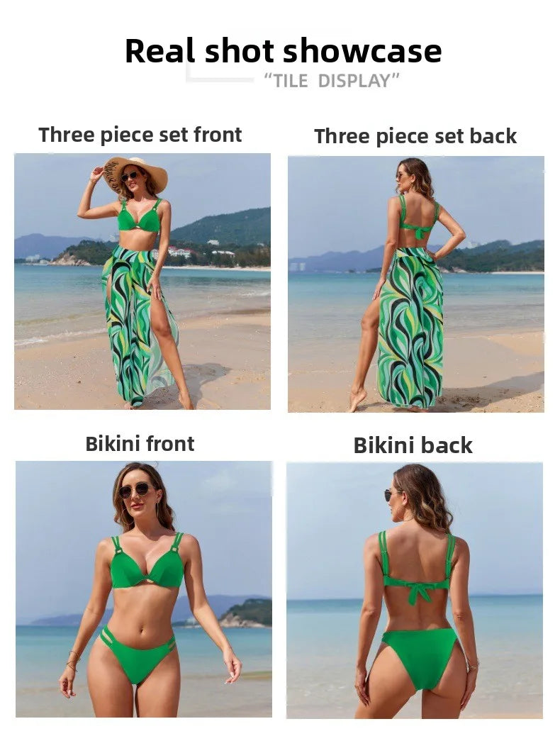 Women's Three-Piece Printed Swimsuit Set Fashion Split Bikini with Board Shorts Three-Piece Swimwear Summer Beachwear