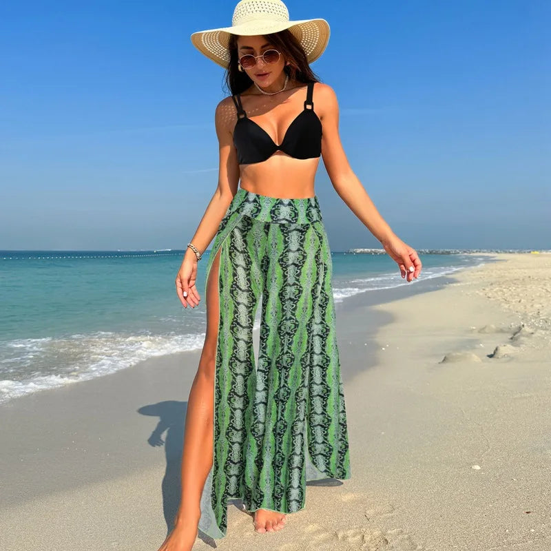 Women's Three-Piece Printed Swimsuit Set Fashion Split Bikini with Board Shorts Three-Piece Swimwear Summer Beachwear