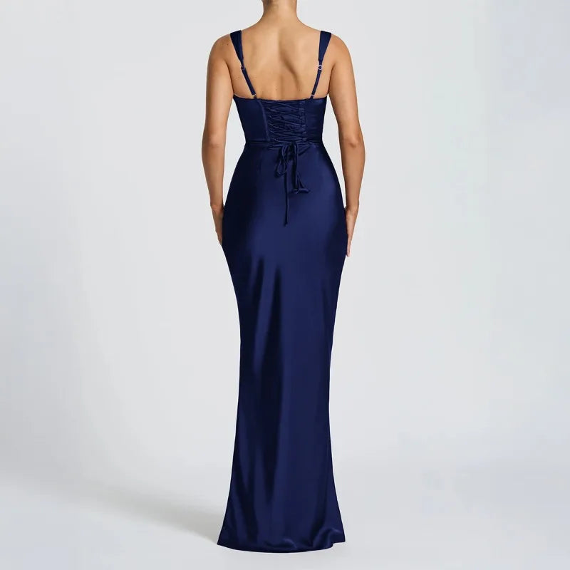 Women's Maxi Dress Elegant Sleeveless Solid Color Slim Fit Suspender Hip-wrapped Strap Dresses Fashion Ladies Party Long Skirt