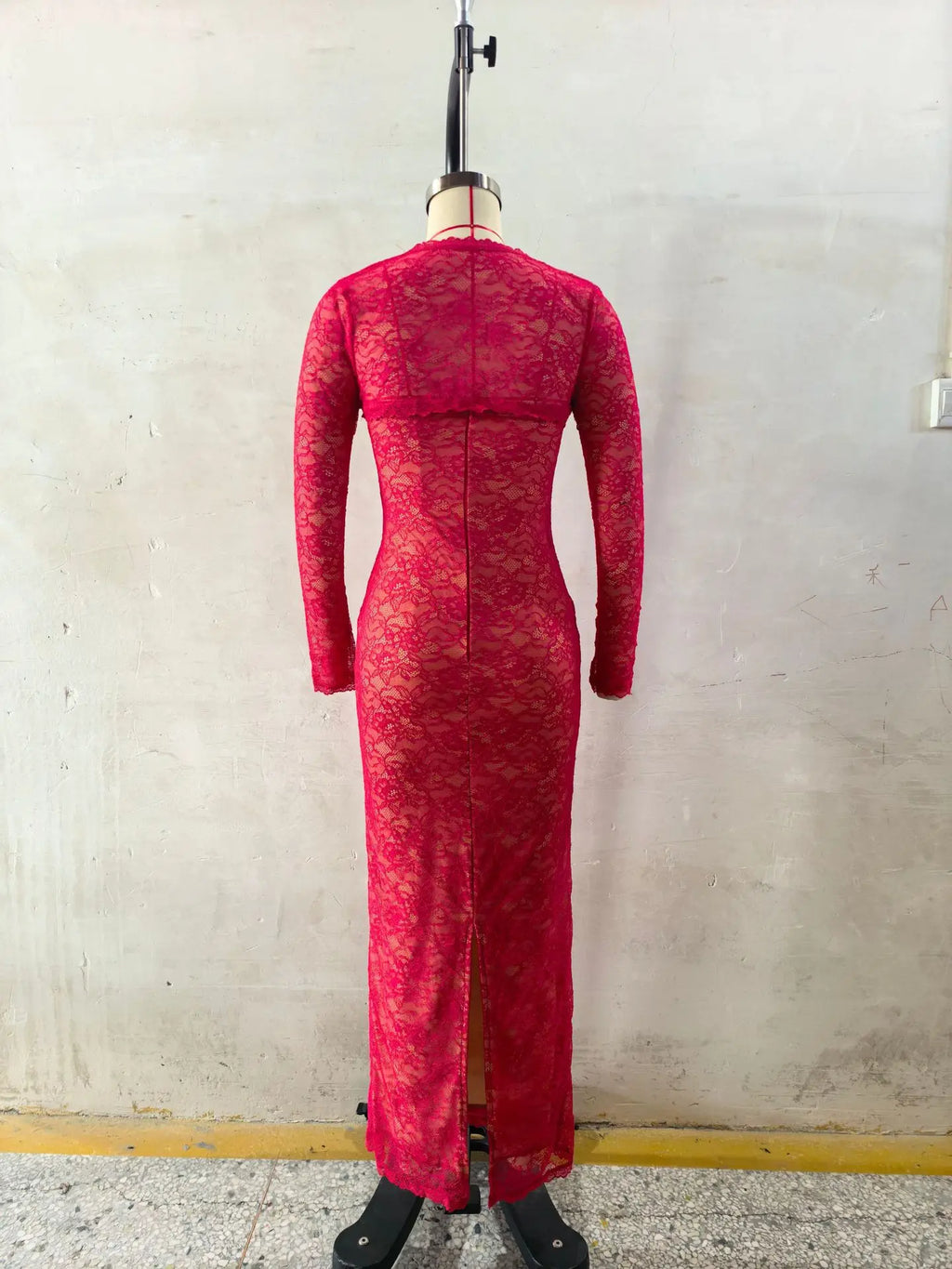 Women Halter Thin Strap Bustier Long Sleeve Shrug Sheer Floral Lace Bodycon Maxi Evening Gown Solid See Through Party Dress