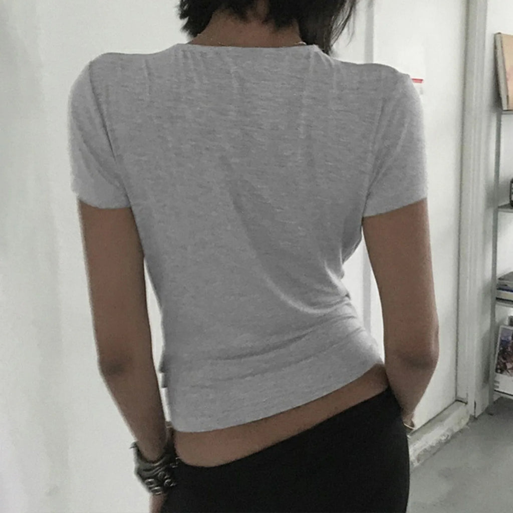 Women's Clothing Sexy Deep V-neck Fashion Design Sense Harajuku Spicy Girls Ins Versatile Solid Color Short Sleeved T-shirt