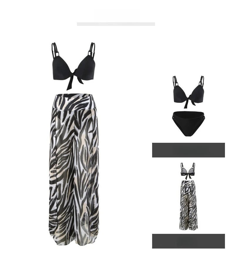 Women's Three-Piece Printed Swimsuit Set Fashion Split Bikini with Board Shorts Three-Piece Swimwear Summer Beachwear