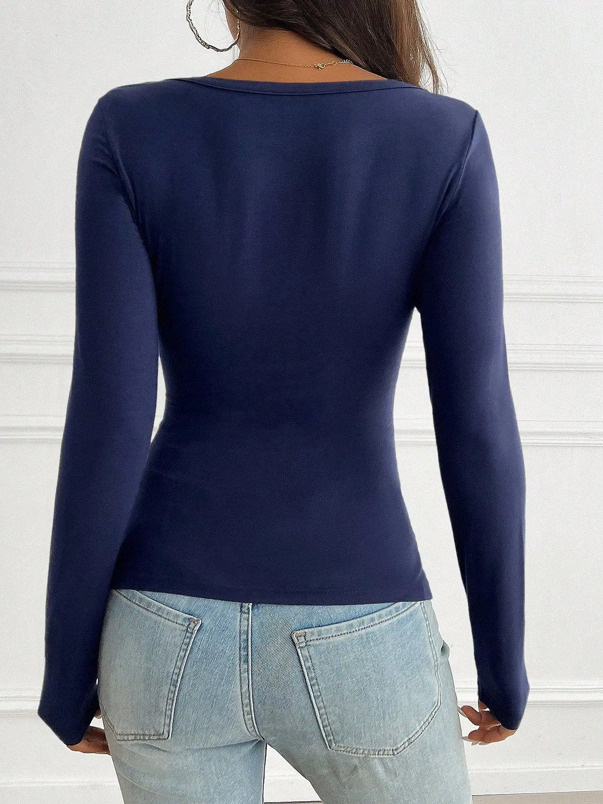 Women Y2K Slim Button V-Neck Long Sleeve Knitted T-Shirt Female Clothing Temperament Commuting Women Solid Casual Skinny Top
