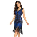 Women 1920s Flapper Dress Vintage Gatsby Beaded Sequin Fringe Midi Dress Sleeveless V Neck Roaring 20s Party Costume