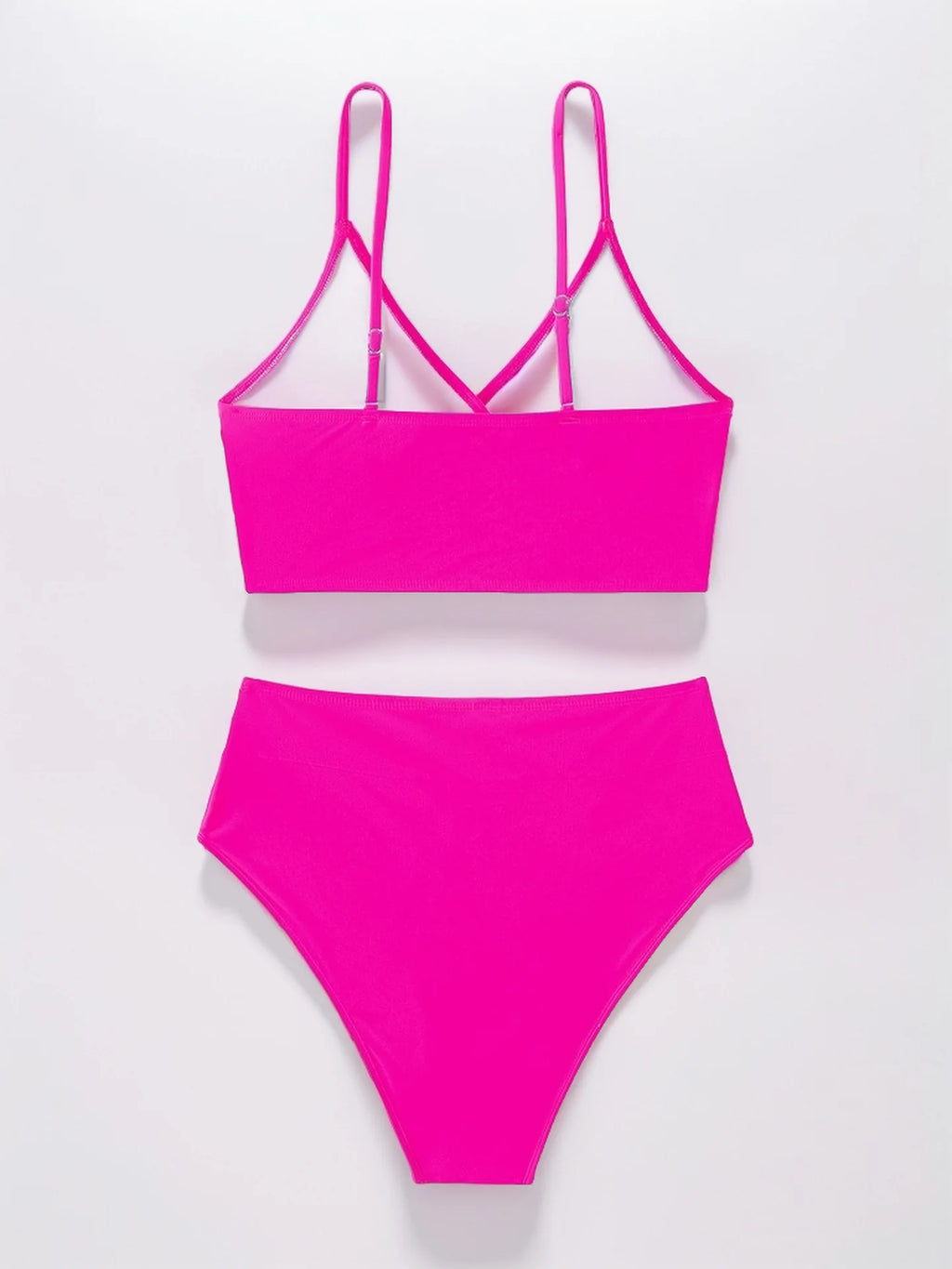 Women's Sexy Solid Color V-Neck Gather Backless Bikini Set 2 Piece High Waist Beach Pool Bathing Suits