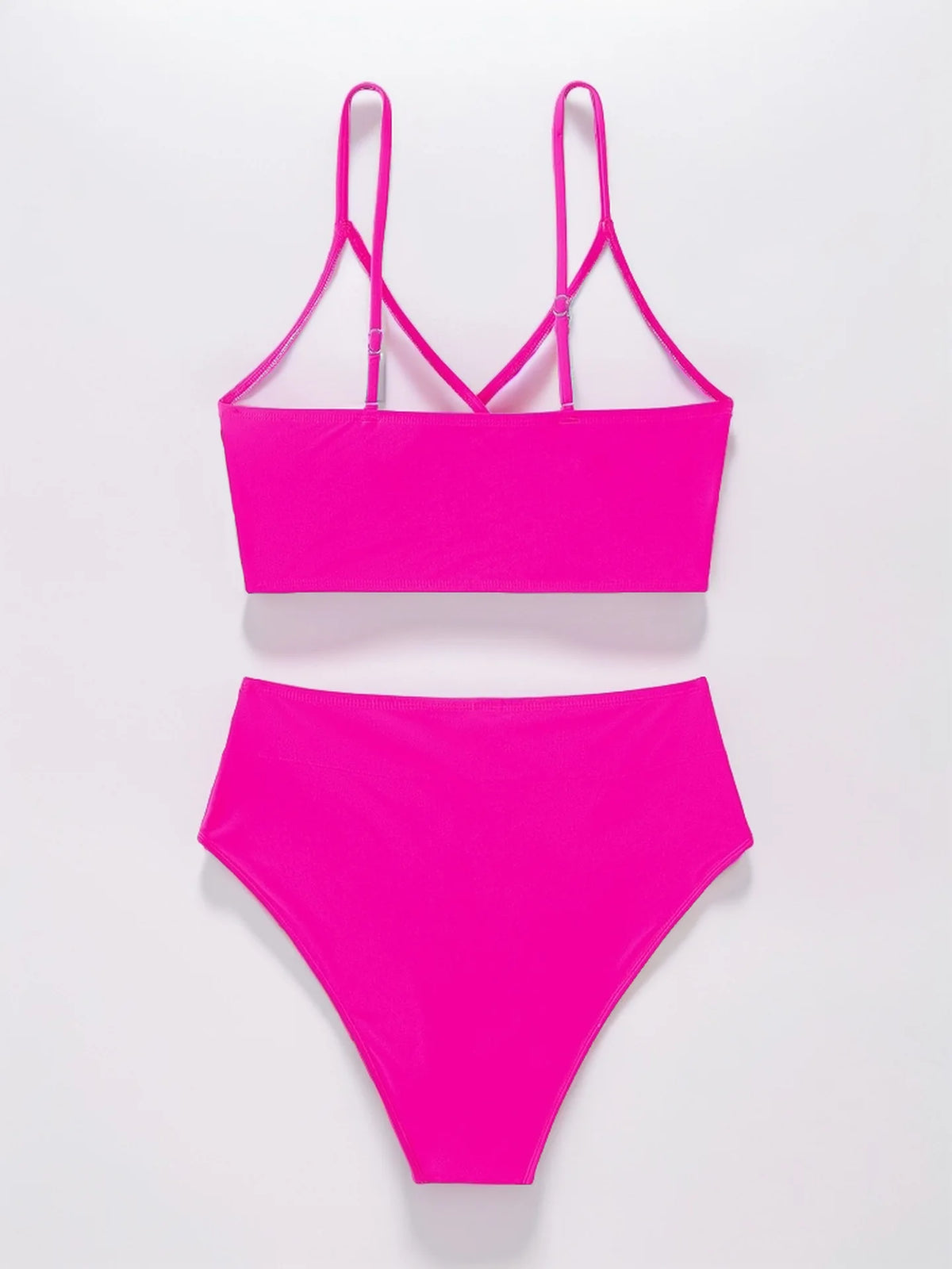 Women's Sexy Solid Color V-Neck Gather Backless Bikini Set 2 Piece High Waist Beach Pool Bathing Suits