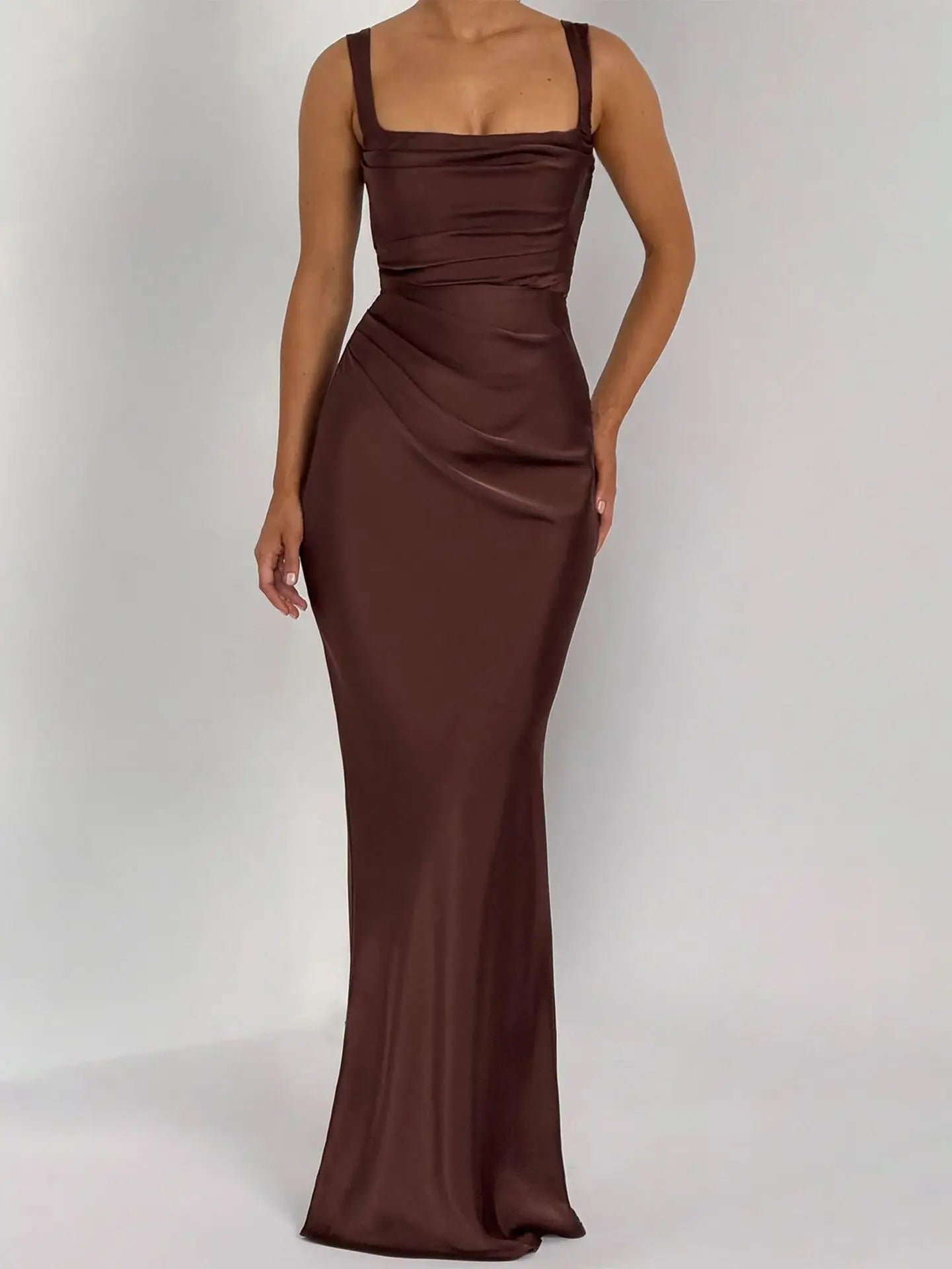 Women's Maxi Dress Elegant Sleeveless Solid Color Slim Fit Suspender Hip-wrapped Strap Dresses Fashion Ladies Party Long Skirt