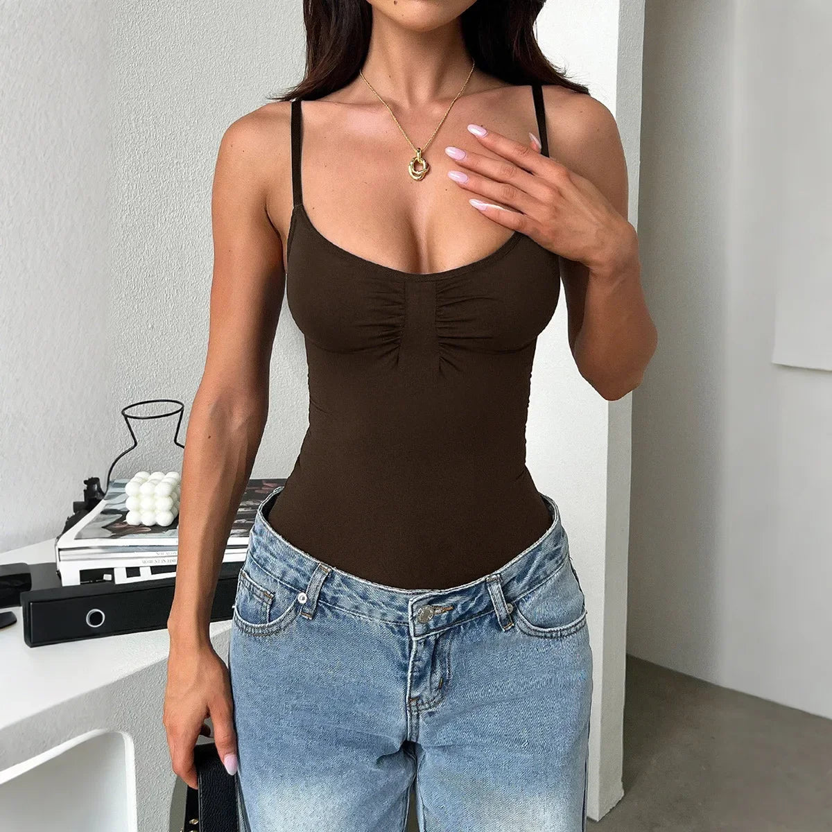 Women's Sleeveless Solid Tops Sexy Camisole Simple Basic Romper Spice Sling Strap Slim Vest Summer Jumpsuit for Vacation