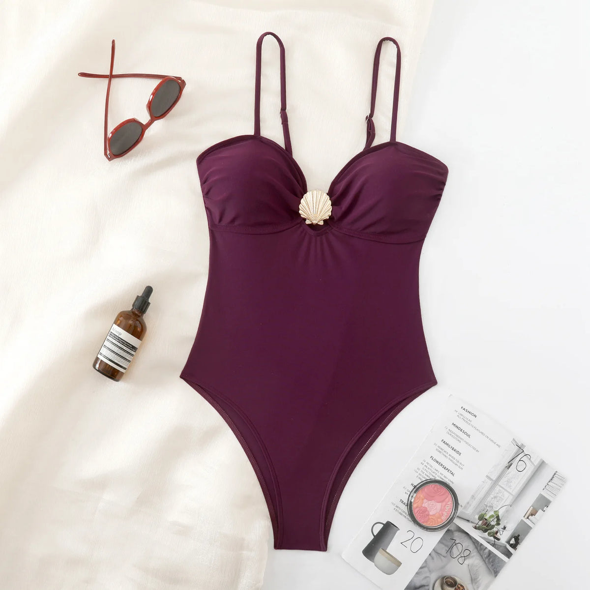 Fashion Beach Style Strap V Neck One Piece Water Outfit Solid Color Back Coverage Swimsuit for Coastal Trip Women Swimwear
