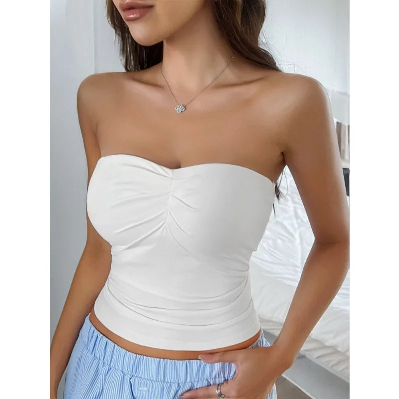 Summer Y2K Strapless Tube Basic Knit Crop Top Backless Sleeveless Bandeau Outfits for Sweet and Spicy Style Women's Clothing