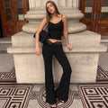 Women Summer Sexy Fungus Trim Spaghetti-Strap Tops Sexy Party Streetwear Patchwork Lace 2 Piece Sets