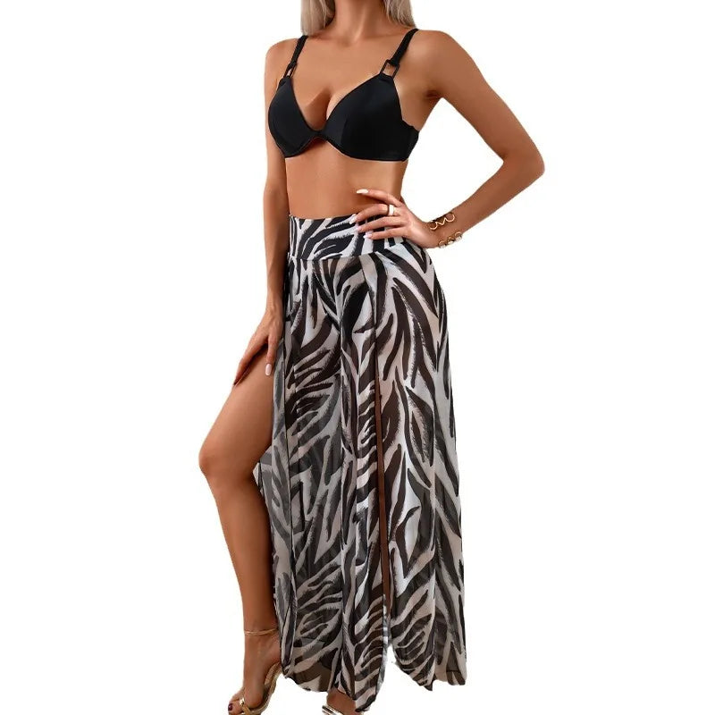 Women's Three-Piece Printed Swimsuit Set Fashion Split Bikini with Board Shorts Three-Piece Swimwear Summer Beachwear
