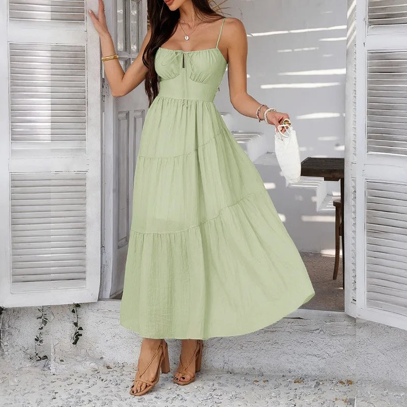 Slip Dress Women Party Long Dresses Sundress Slash Neck Sleeveless Backless Solid Lace Up Sexy Vestidos Summer 2026 A Line