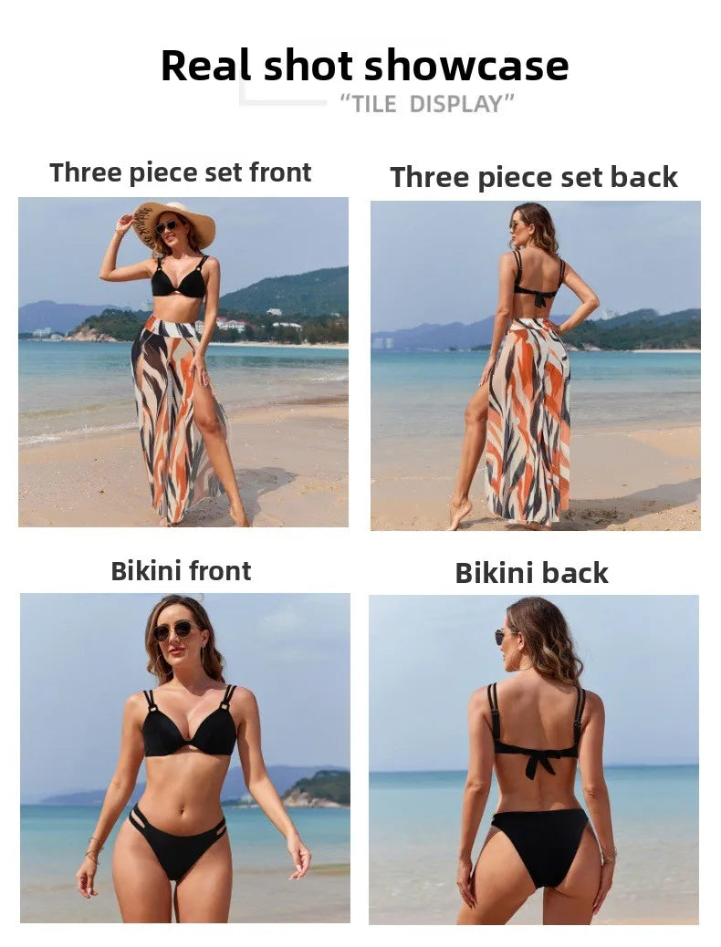 Women's Three-Piece Printed Swimsuit Set Fashion Split Bikini with Board Shorts Three-Piece Swimwear Summer Beachwear