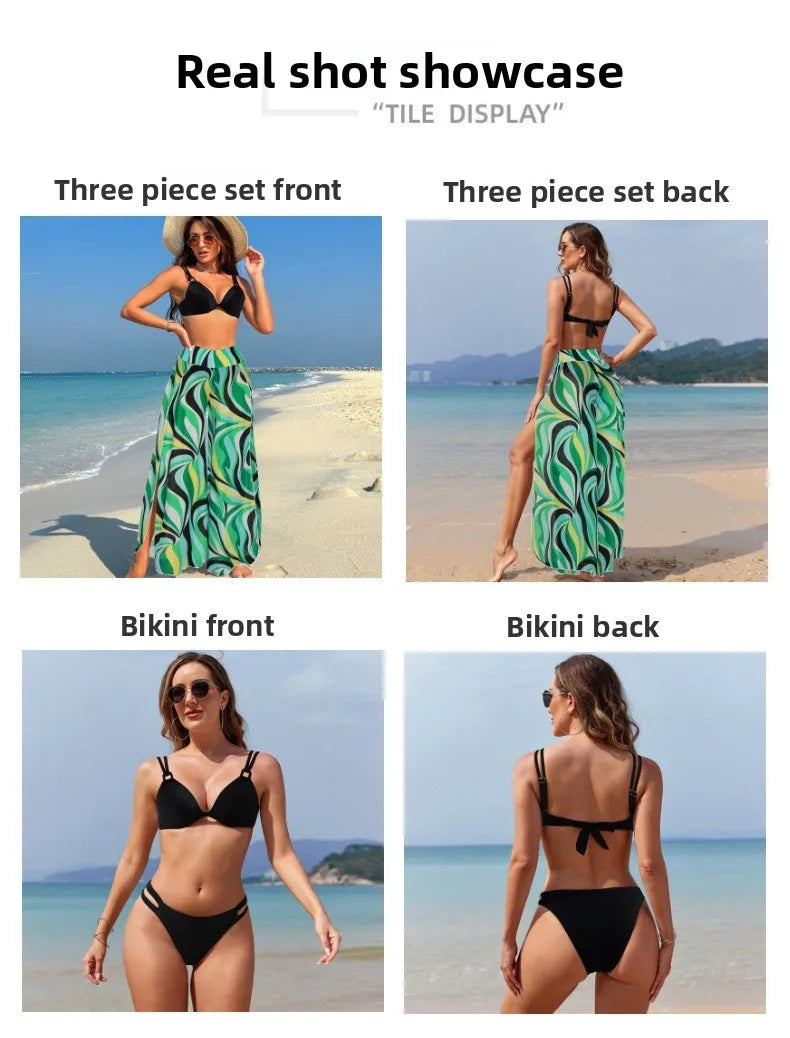 Women's Three-Piece Printed Swimsuit Set Fashion Split Bikini with Board Shorts Three-Piece Swimwear Summer Beachwear